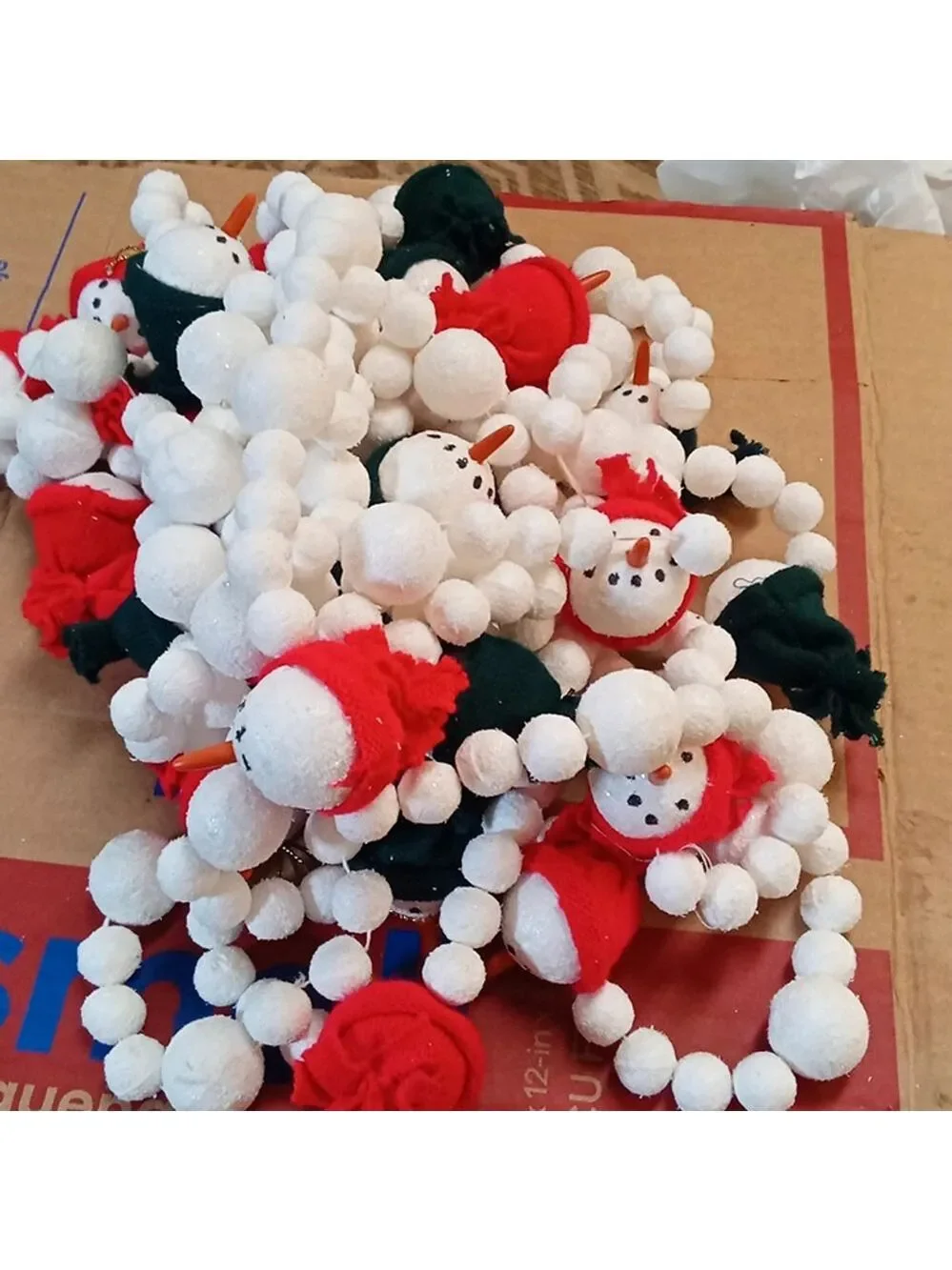 Set of 2 Vintage Snowman Head Garlands 12+ Feet Total Holiday Decor